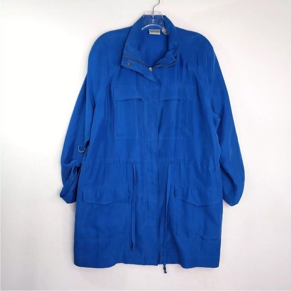 Chico's Jackets & Blazers - Chico's Jacket Cobalt Blue 100% Silk Flap Pockets Full Zip Lagenlook SIZE LARGE